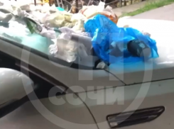Сочинцы забросали мусором неправильно припаркованный автомобиль
