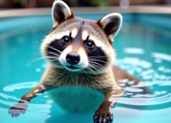 Енот устроил заплыв в бассейне Сочи