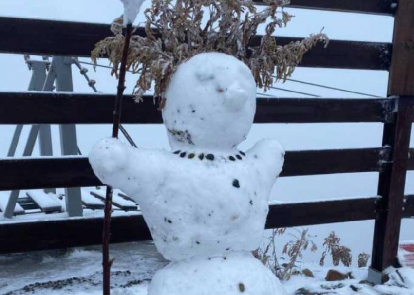 В горах Сочи появился первый снеговик